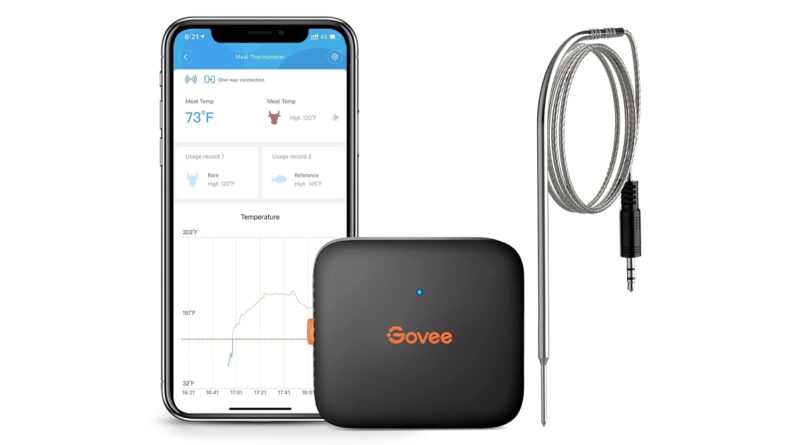 Govee Bluetooth Wireless Meat Thermometer, Digital Grill Thermometer with 1 Probe, 230ft Remote Temperature Monitor, Smart Kitchen Cooking Thermometer, Alert Notifications for BBQ, Oven, Smoker, Cakes