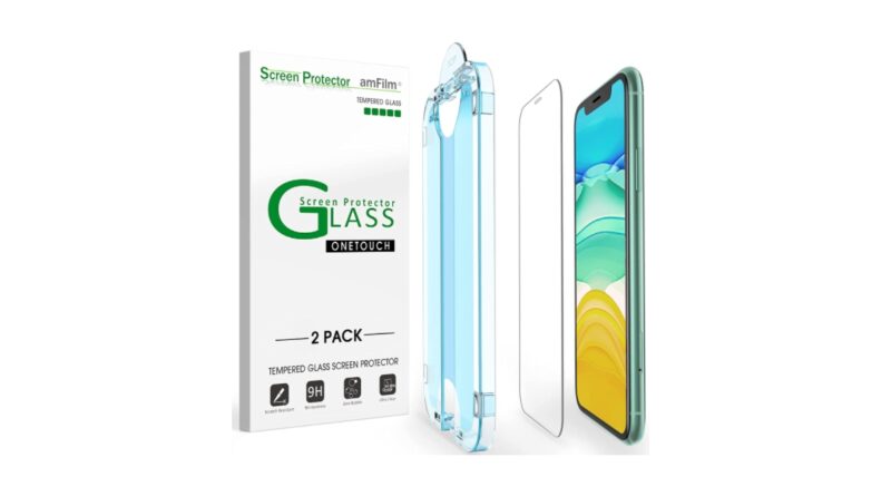 amFilm 2 Pack OneTouch Glass Screen Protector for iPhone 11, iPhone XR (6.1") with Easy Installation Kit