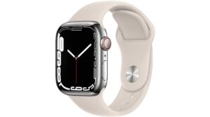 Apple Watch Series 7 GPS + Cellular, 41mm Silver Stainless Steel Case with Starlight Sport Band - Regular