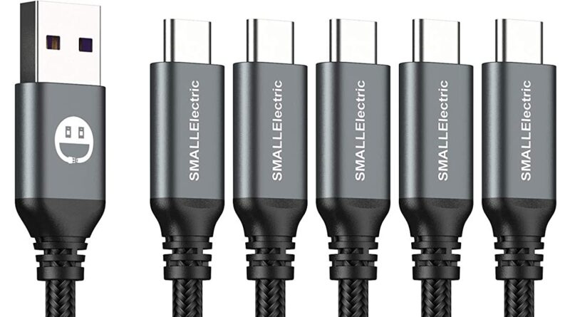 USB Type C Cable 5-Pack 3FT,SMALLElectric USB Type A to C Fast Charger Cords for Samsung Galaxy S20 S10 S9 S8 Plus, Braided Fast Charging Cable for Note 10 9 8, LG V50 V40 G8 G7,(Grey)