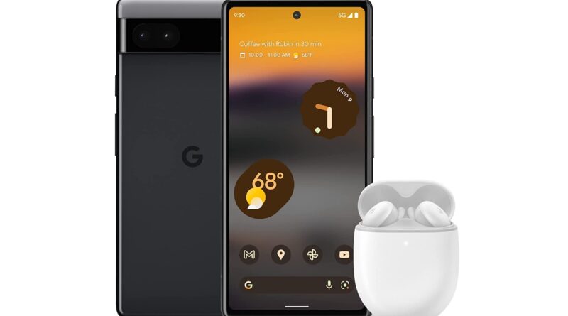 Google Pixel 6a Phone - Charcoal with Google Pixel Buds A-Series - Wireless Earbuds - Headphones with Bluetooth - Clearly White