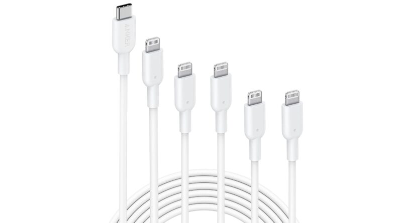 5-Pack, 3ft*2pack+6ft *2pack+10ft, MFi Certified Supports Power Delivery Lightning Cable for iPhone 13 13 Pro 12 Pro Max 12 11 X XS XR 8 Plus White Anker USB-C to Lightning Cable AirPods Pro 