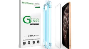 amFilm 2 Pack OneTouch Glass Screen Protector for iPhone 11 Pro (5.8") with Easy Installation Kit