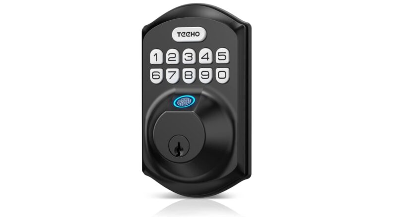 Fingerprint Door Lock - TEEHO TE002 Keyless Entry Door Lock Deadbolt - Electronic Door Lock with Keypad - Combination Door Lock - Easy Installation -Matte Black