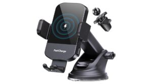 CHGeek Wireless Car Charger, 15W Fast Charging Auto Clamping Car Charger Phone Mount Phone Holder fit for iPhone 16 15 14 13 12 Pro Max 11 XR XS, Samsung Galaxy S24 Ultra S23 S22 S21, S20, S10+, Black