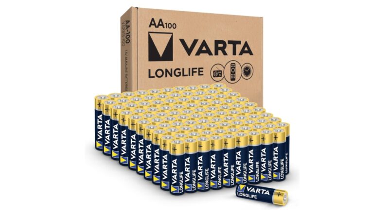 VARTA Longlife AA Batteries (100 Pack), Alkaline Double A Battery