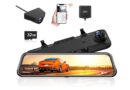 WOLFBOX G840H 12'' Mirror Dash Cam with WiFi, 2.5K Rear View Mirror Camera with 1080P Rear Camera, WiFi Mirror Dash Cam Front and Rear, Included 32GB Card & GPS