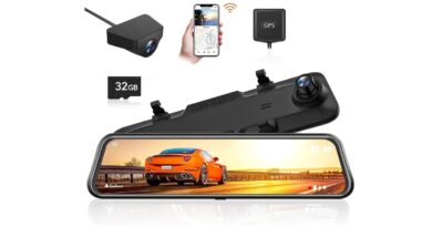 WOLFBOX G840H 12'' Mirror Dash Cam with WiFi, 2.5K Rear View Mirror Camera with 1080P Rear Camera, WiFi Mirror Dash Cam Front and Rear, Included 32GB Card & GPS