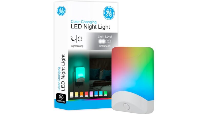 GE Color-Changing LED Night Light, Plug Into Wall, Dusk to Dawn Sensor, Ambient Lighting, for Bedroom, Childrens Room, Nursery, Safety Rated, 1 pack, 34693