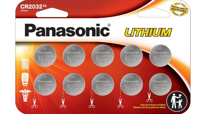 Panasonic CR2032 3.0 Volt Long Lasting Lithium Coin Cell Batteries in Child Resistant, Standards Based Packaging, 10 Pack